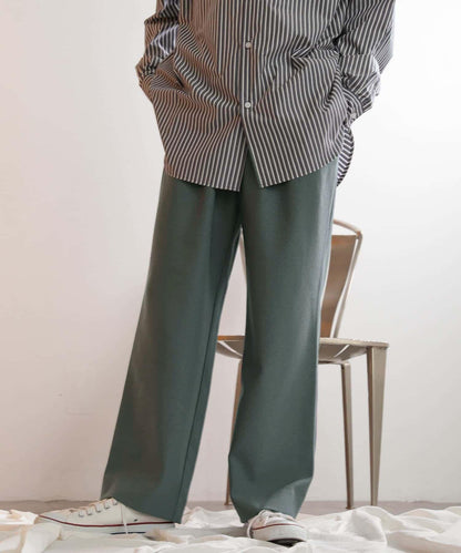 羊毛感雙褶寬腿褲