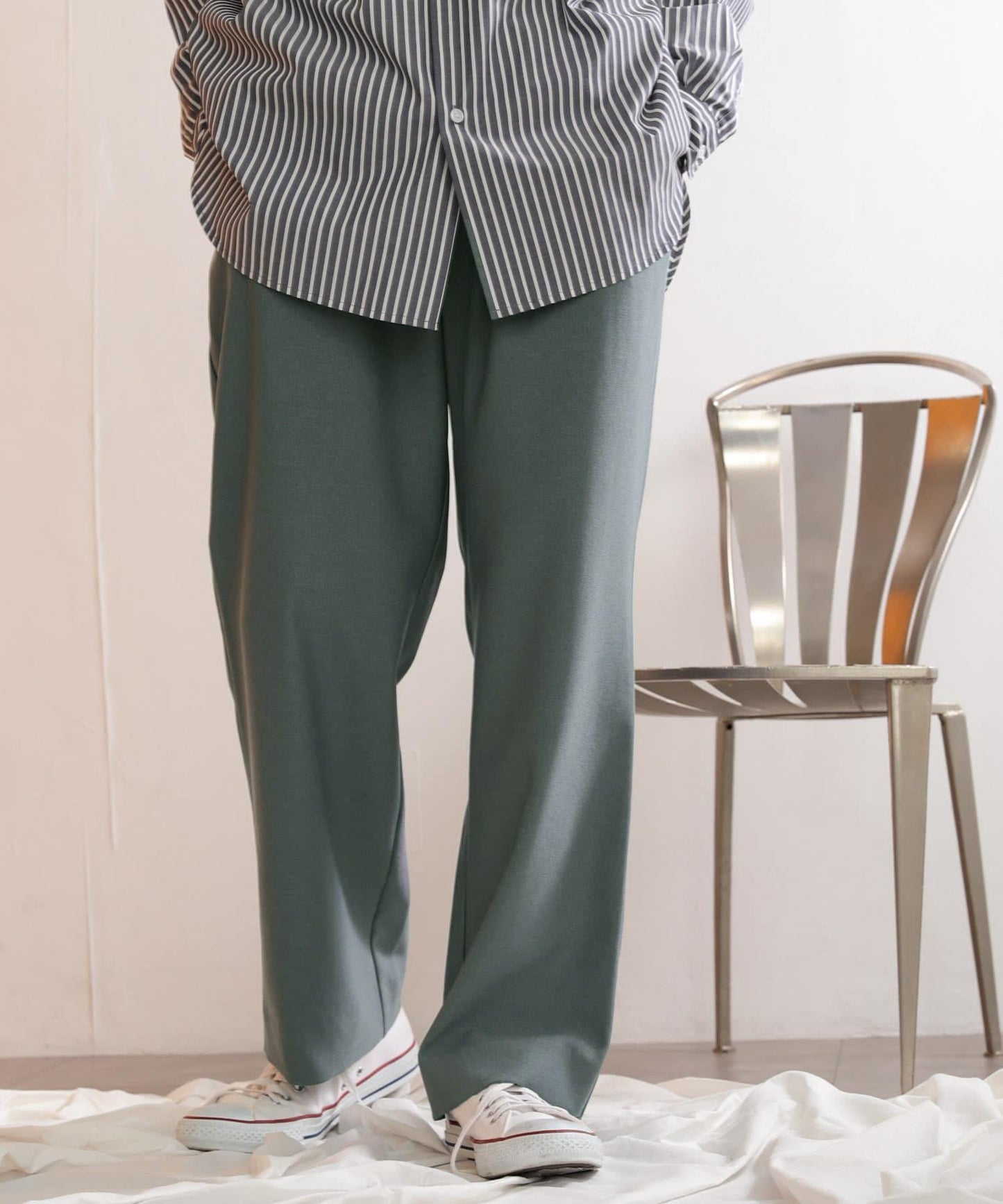 羊毛感雙褶寬腿褲