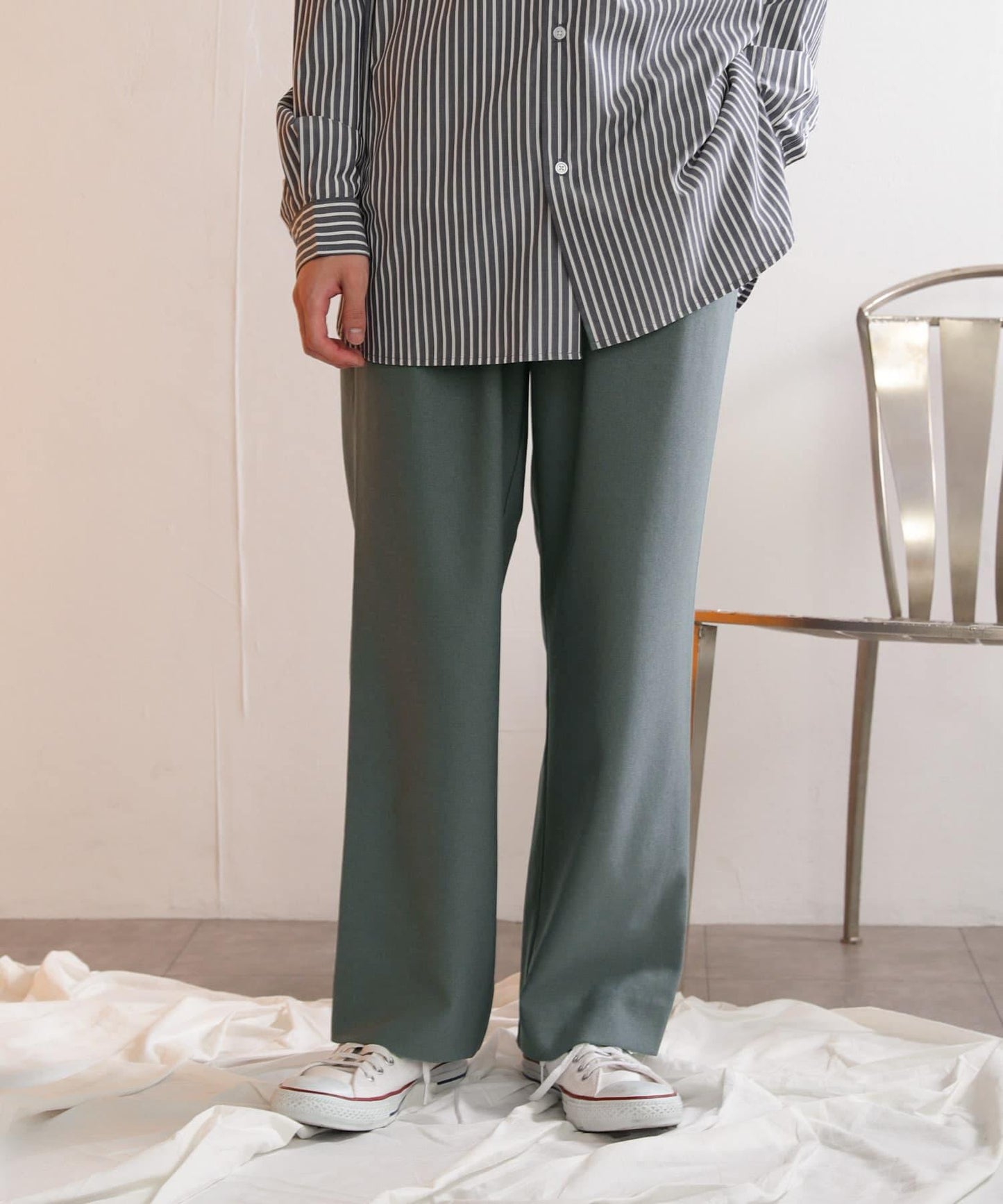 羊毛感雙褶寬腿褲