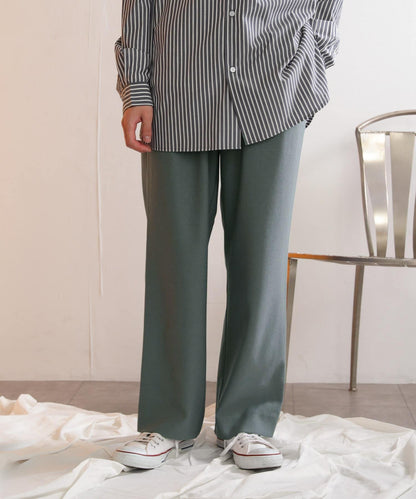 羊毛感雙褶寬腿褲