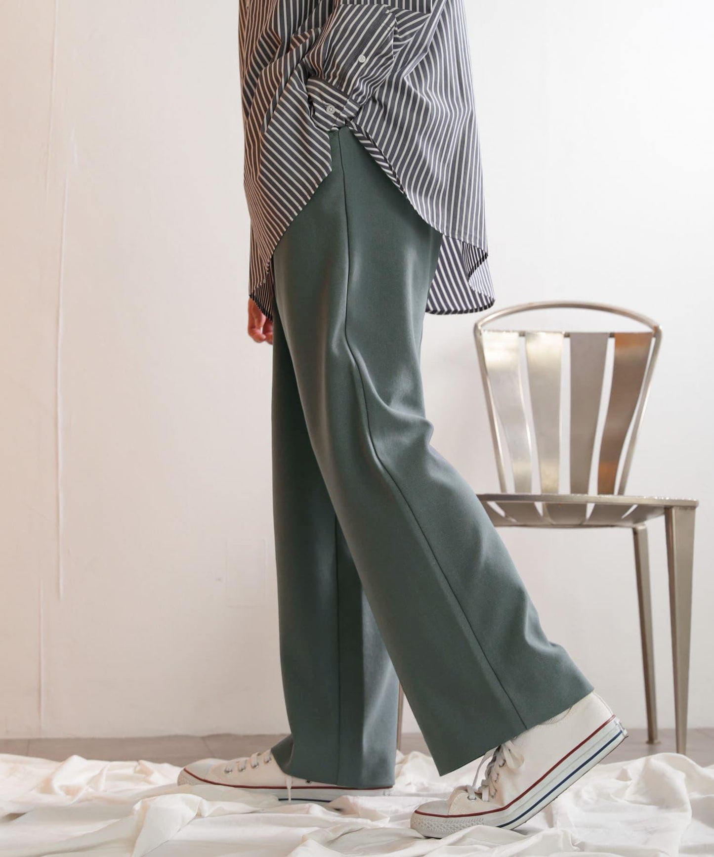 羊毛感雙褶寬腿褲