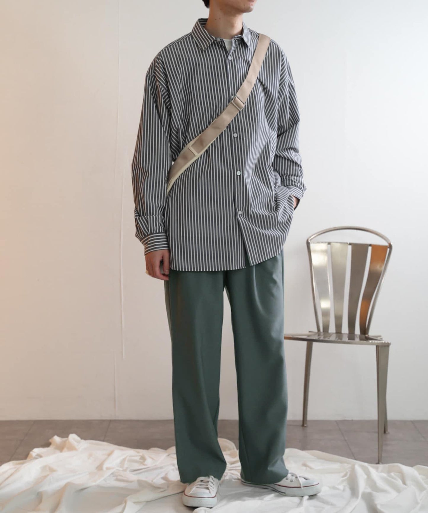 羊毛感雙褶寬腿褲