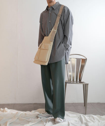 羊毛感雙褶寬腿褲