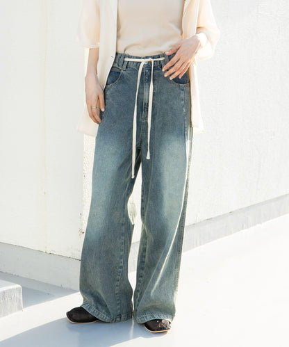 2尺碼可選抽繩牛仔褲