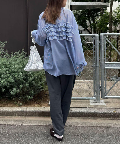 荷葉邊拼接上衣