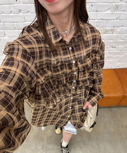 荷葉邊拼接上衣