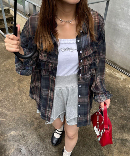 荷葉邊拼接上衣
