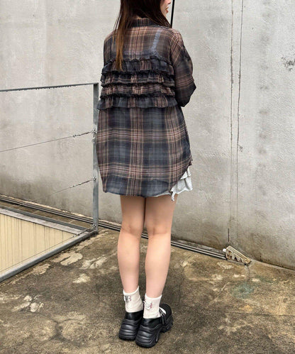荷葉邊拼接上衣