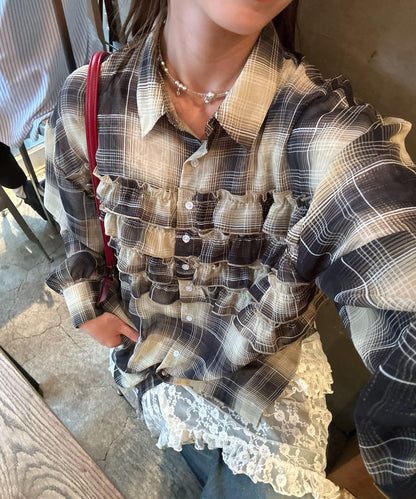 荷葉邊拼接上衣