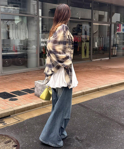 荷葉邊拼接上衣