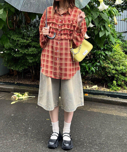 荷葉邊拼接上衣