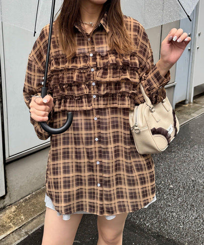 荷葉邊拼接上衣