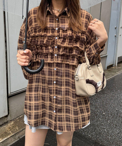 荷葉邊拼接上衣