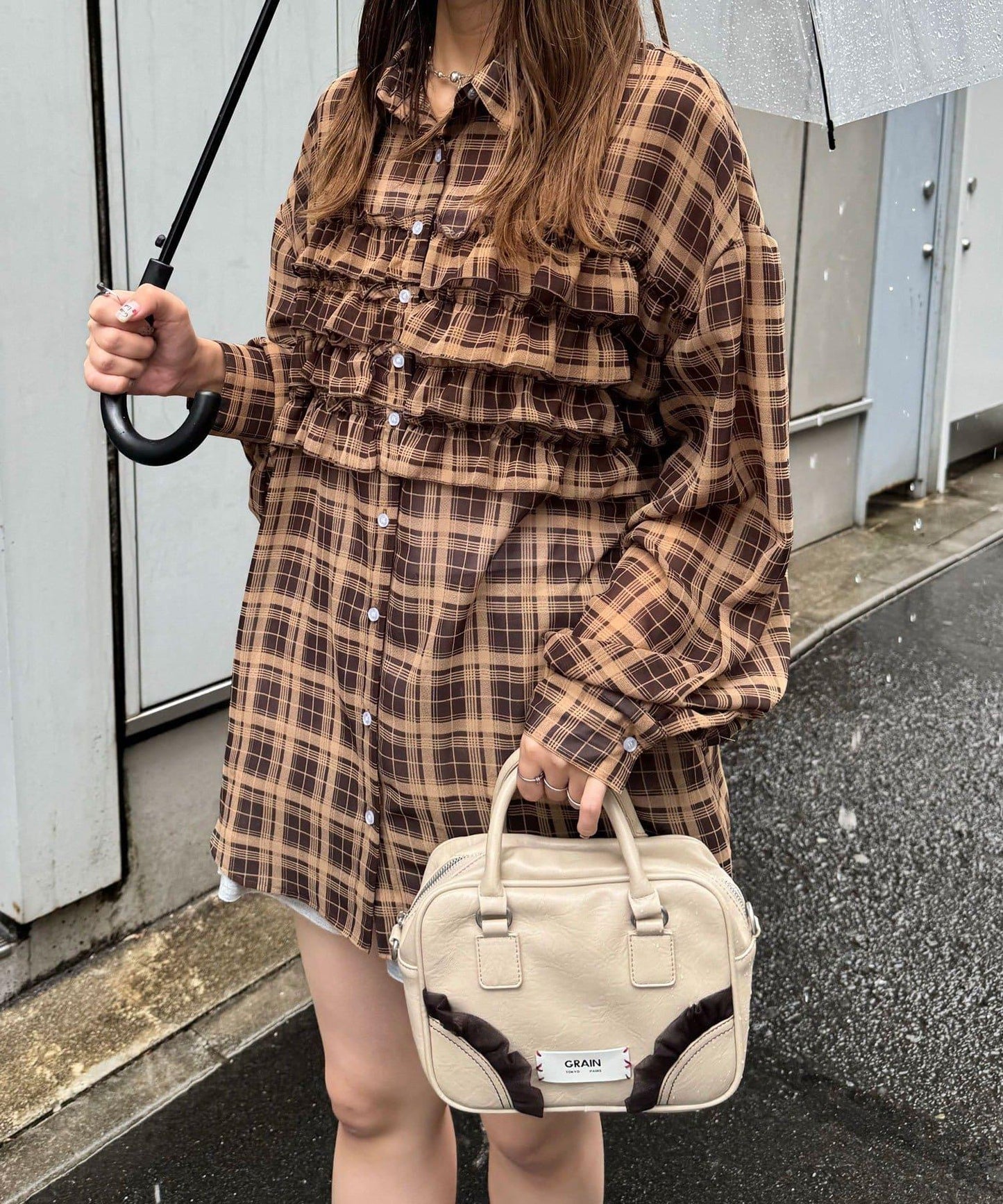 荷葉邊拼接上衣