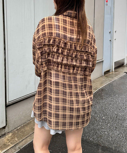 荷葉邊拼接上衣