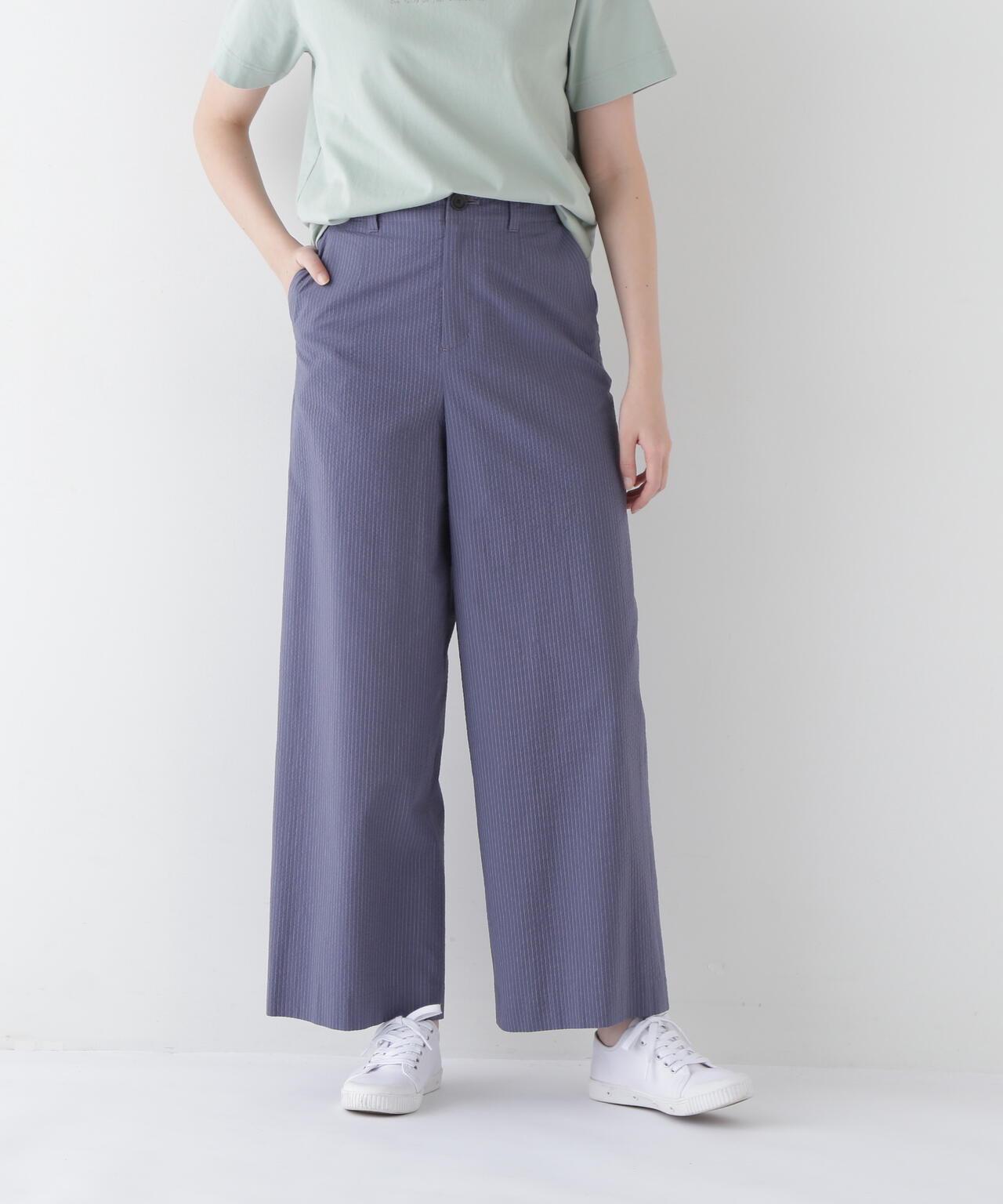 絲綢條紋半寬鬆褲