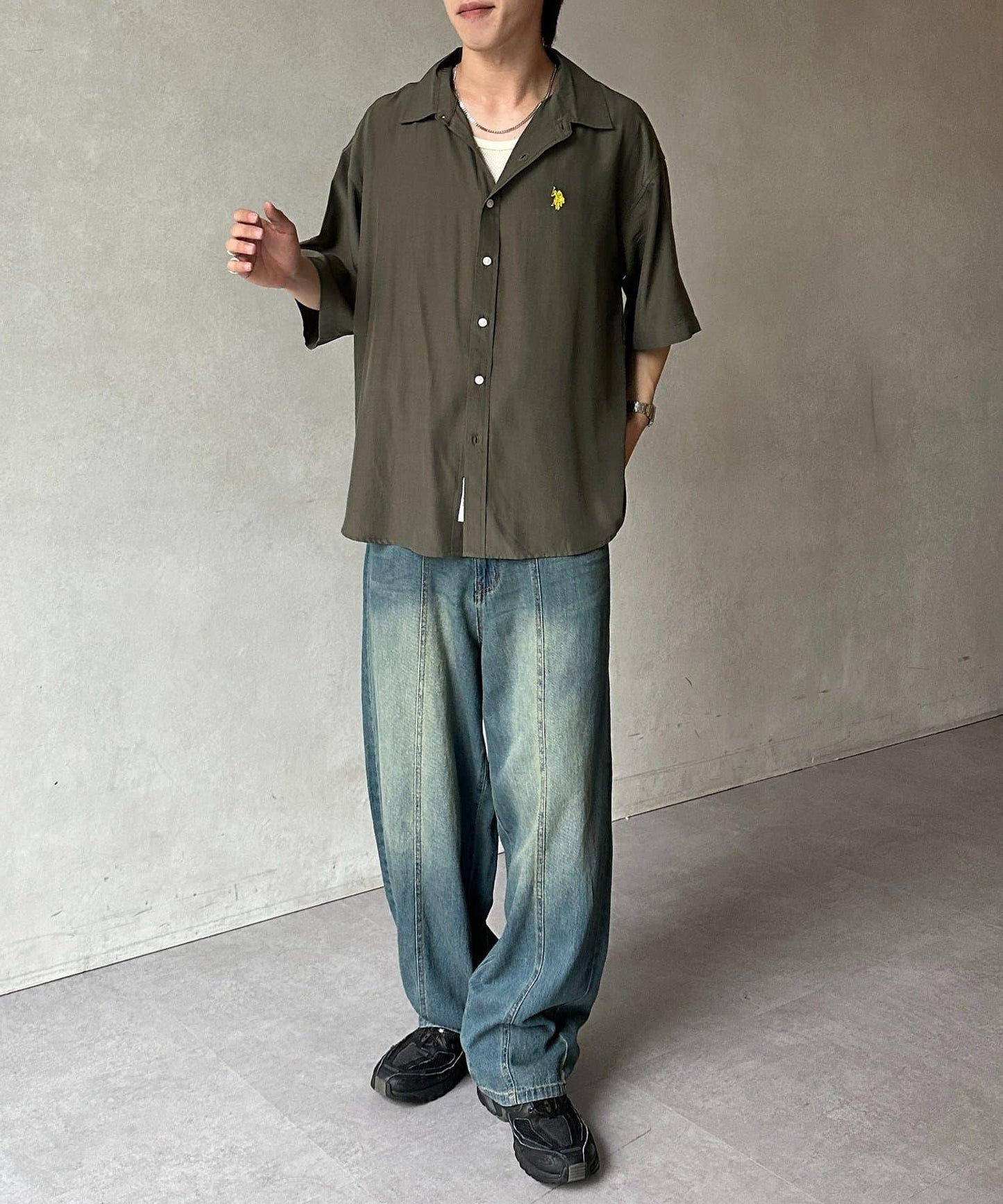 【美國馬球協會】絲綢觸感短袖襯衫