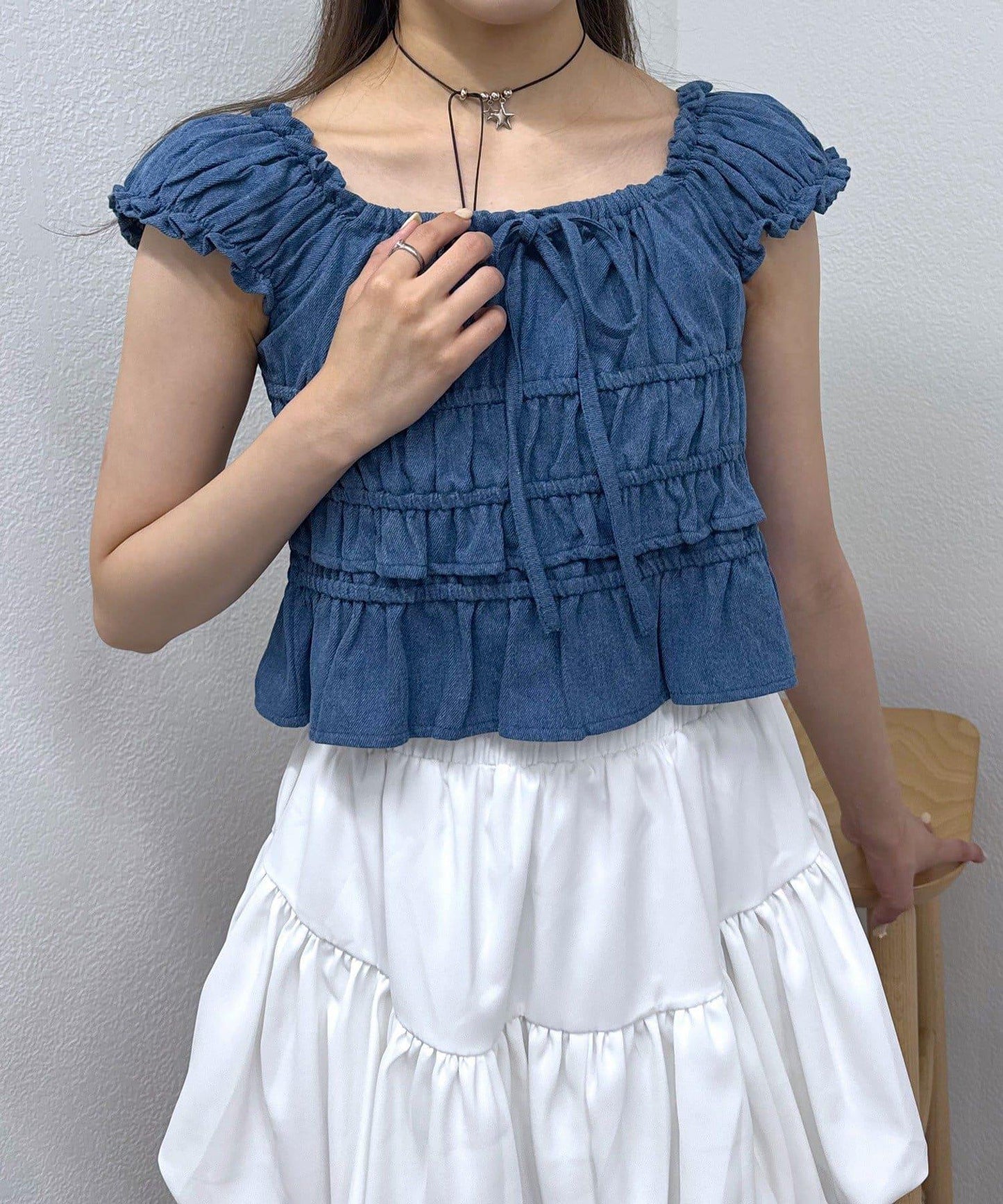 mline 法式抽褶女襯衫