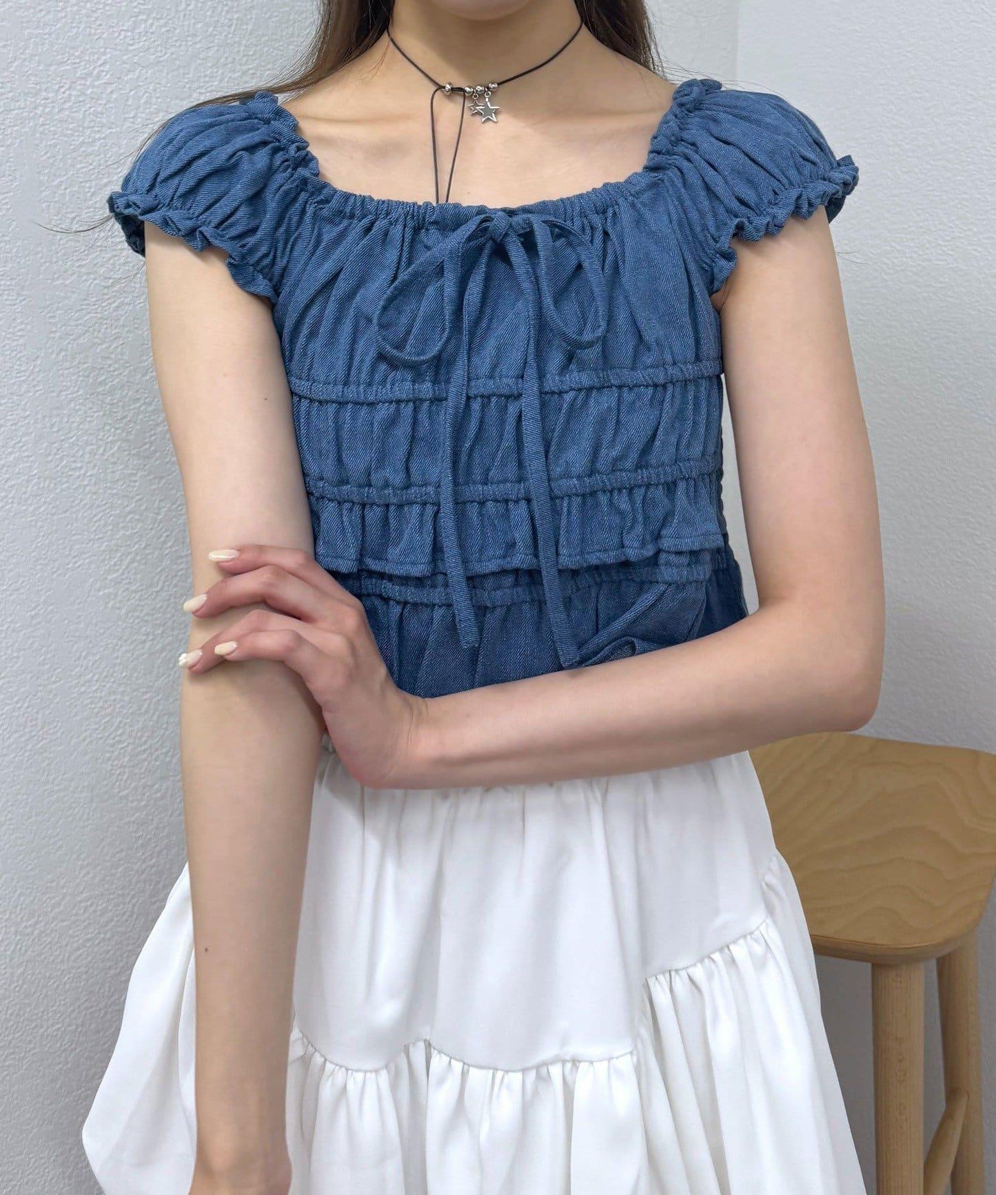 mline 法式抽褶女襯衫