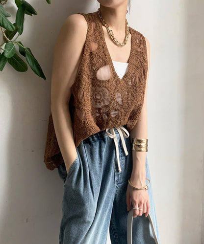 刺繡前後兩用蕾絲背心