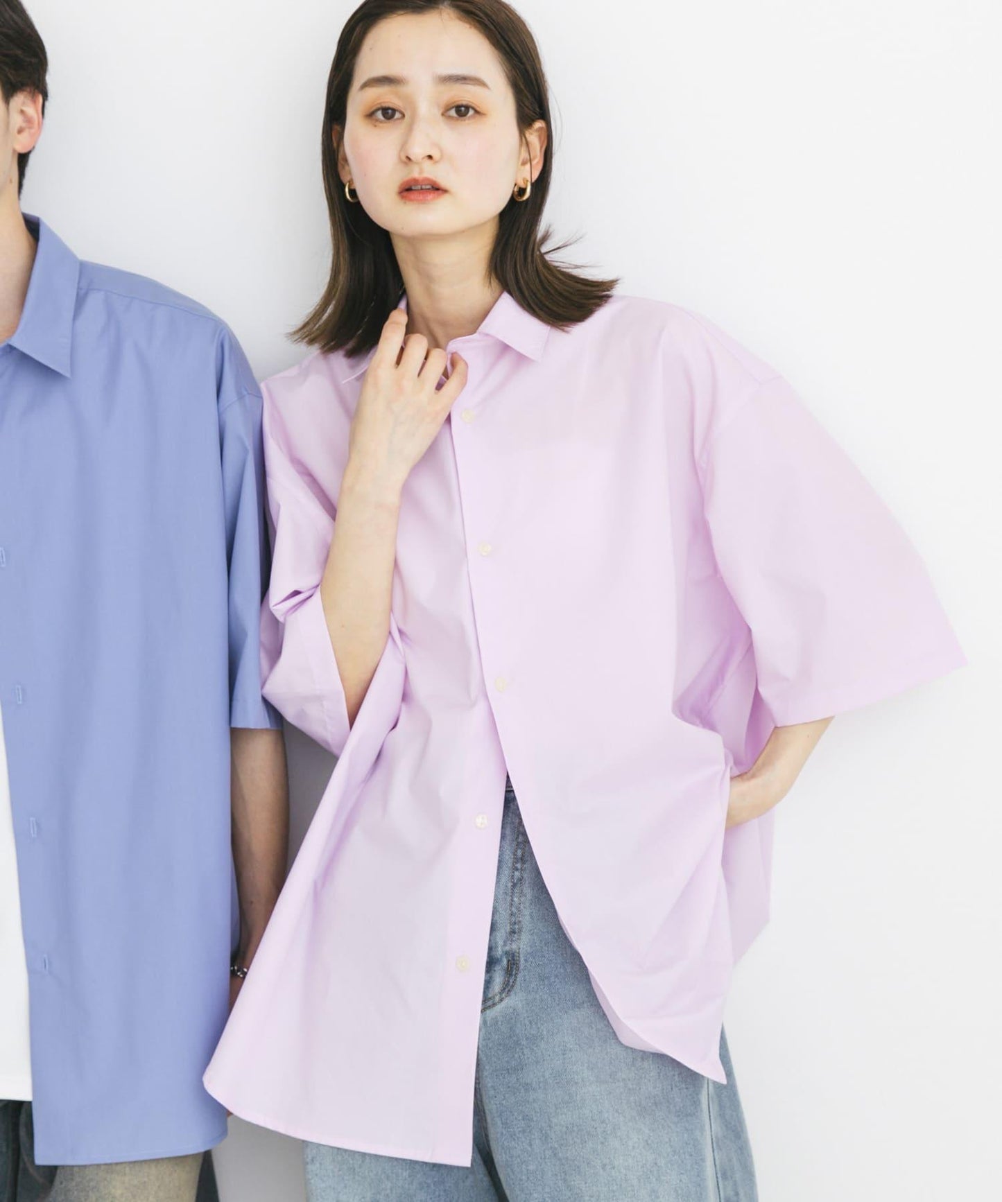 中性寬鬆版常規領短袖襯衫