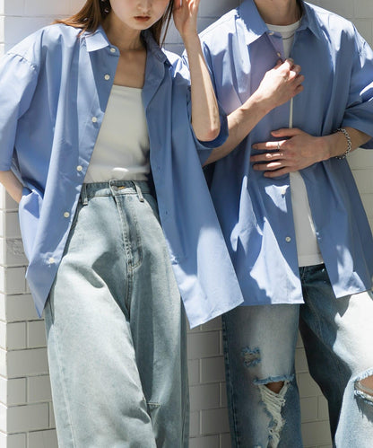 中性寬鬆版常規領短袖襯衫