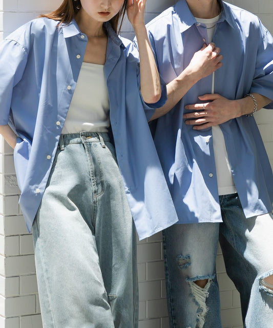 中性寬鬆版常規領短袖襯衫