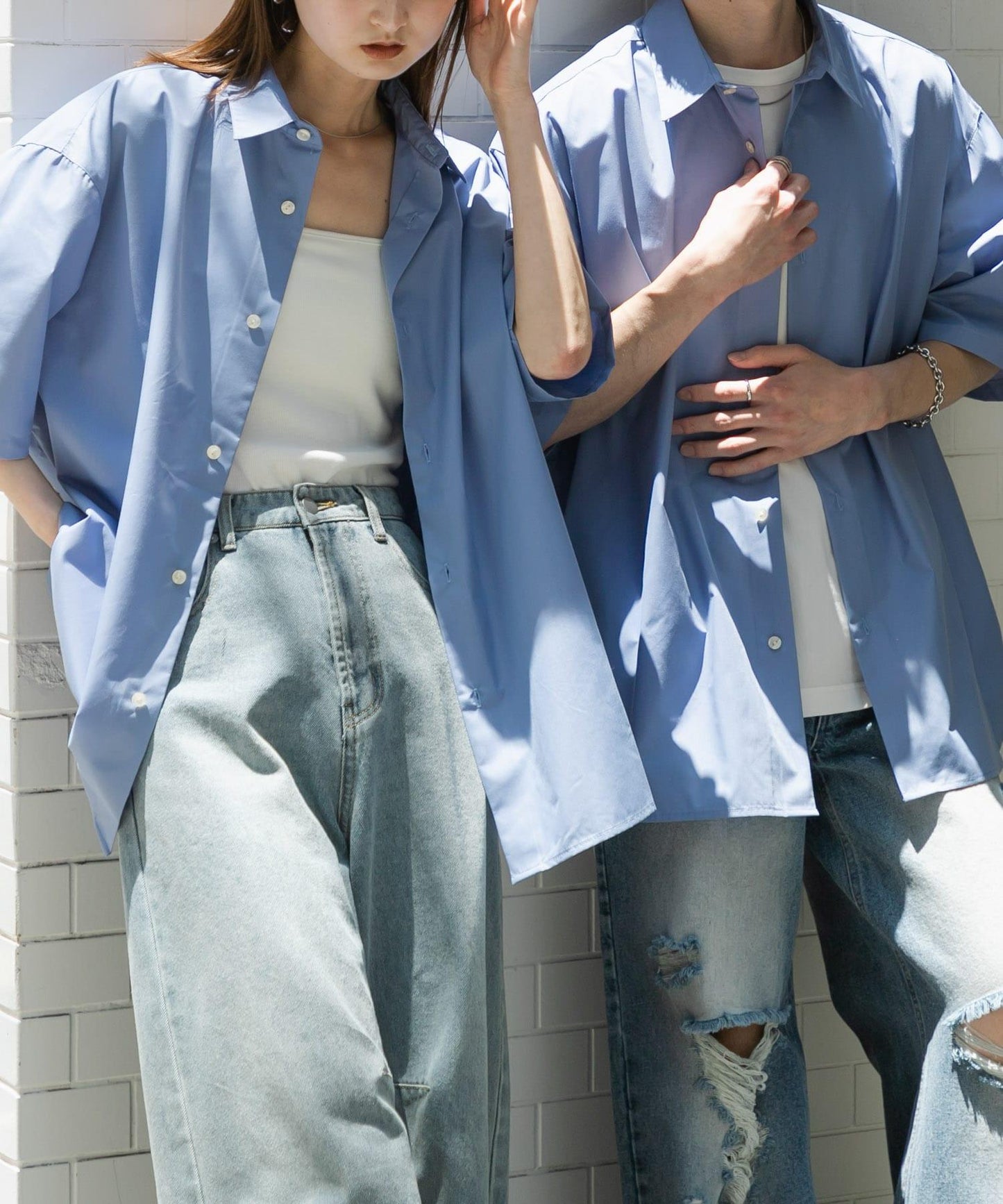 中性寬鬆版常規領短袖襯衫