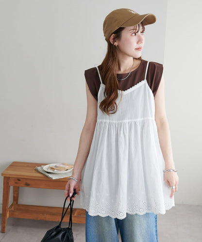 蕾絲拼接吊帶長款上衣