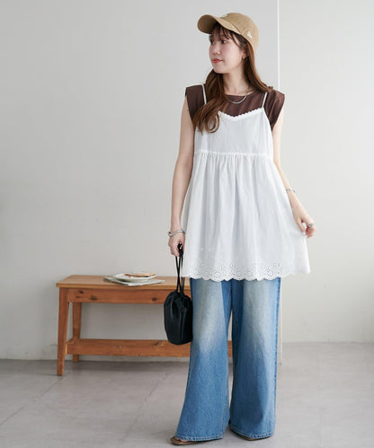 蕾絲拼接吊帶長款上衣