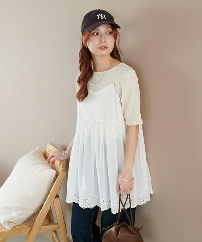 蕾絲拼接吊帶長款上衣