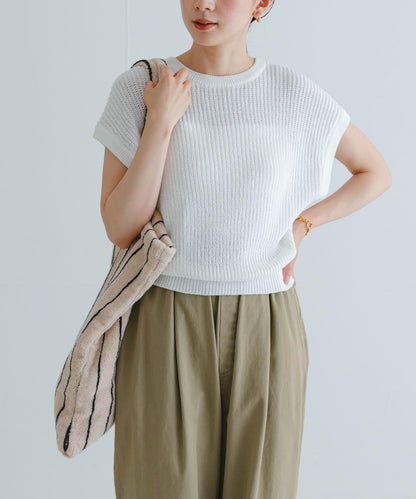 紙紗法式短袖針織衫