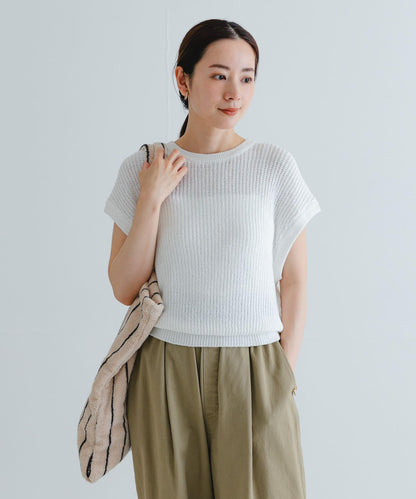 紙紗法式短袖針織衫