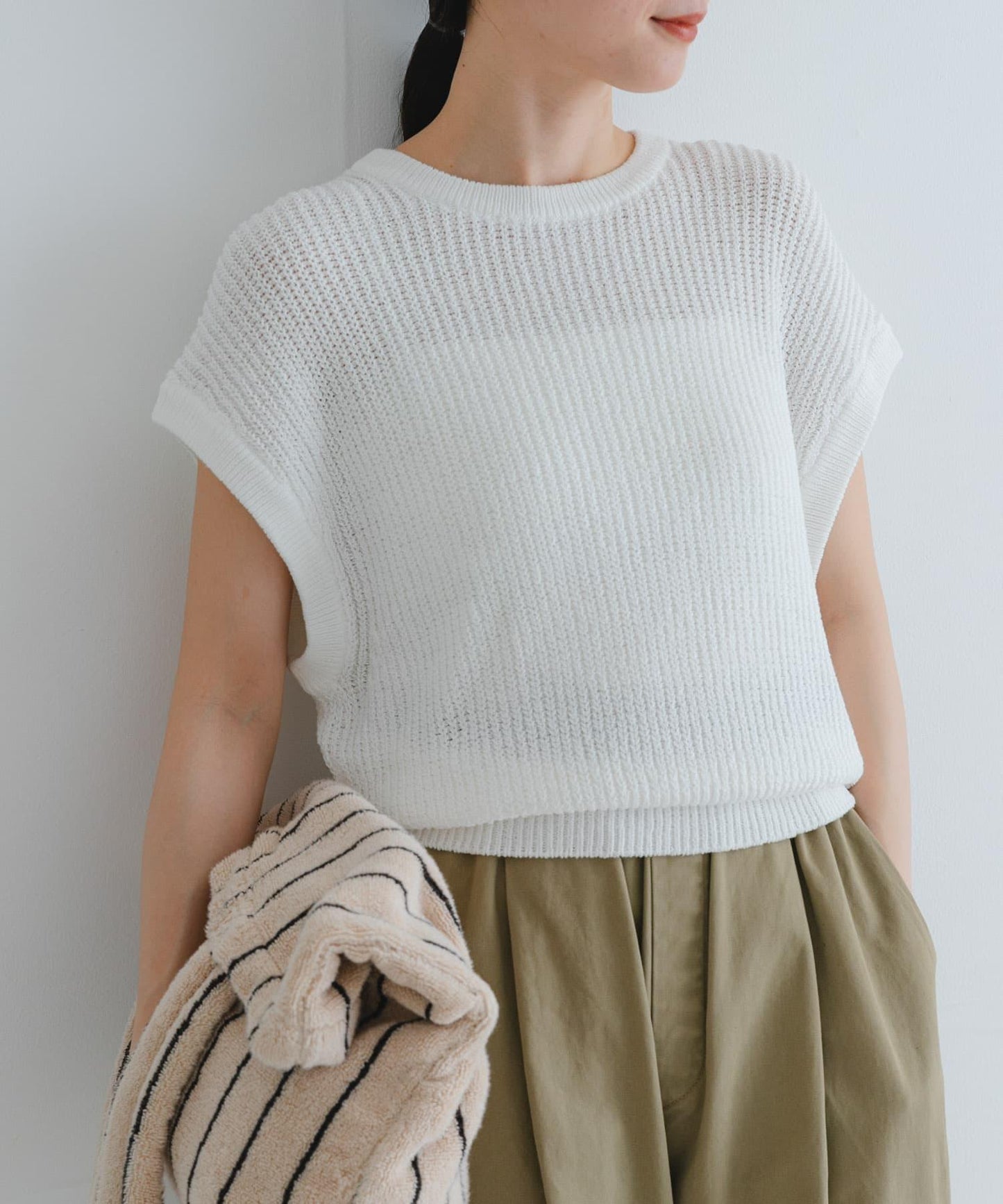 紙紗法式短袖針織衫