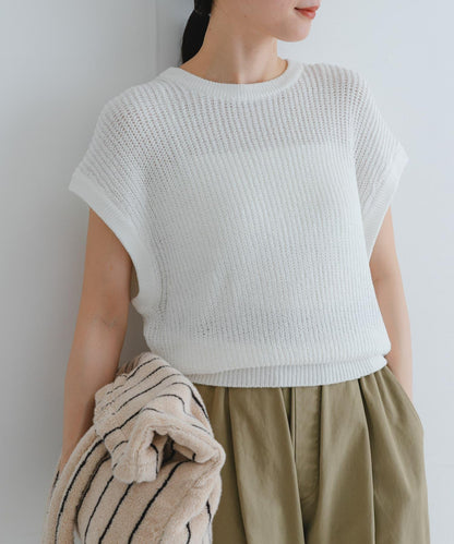 紙紗法式短袖針織衫