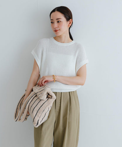 紙紗法式短袖針織衫