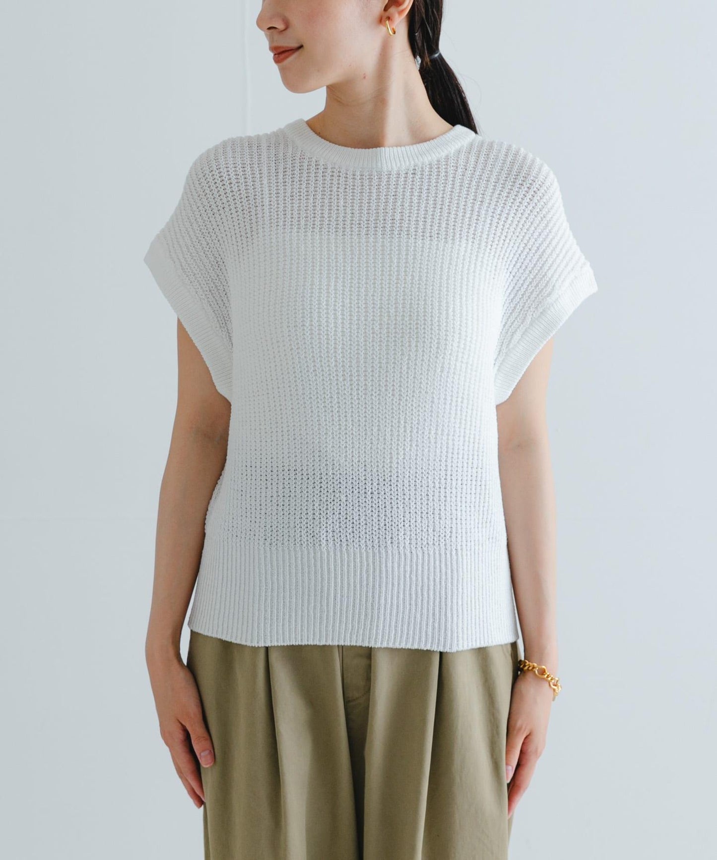 紙紗法式短袖針織衫