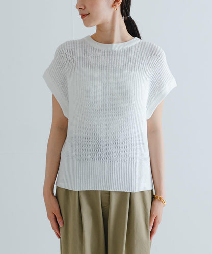 紙紗法式短袖針織衫