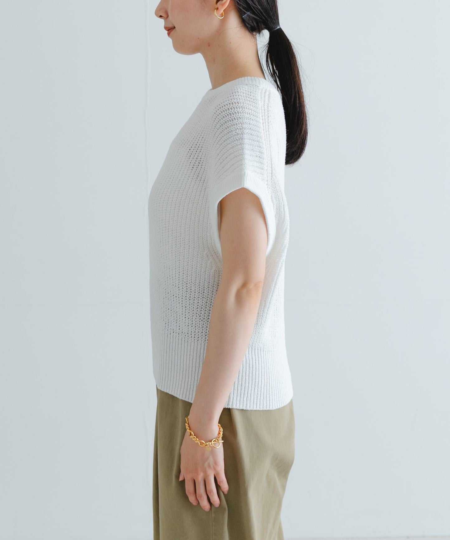 紙紗法式短袖針織衫