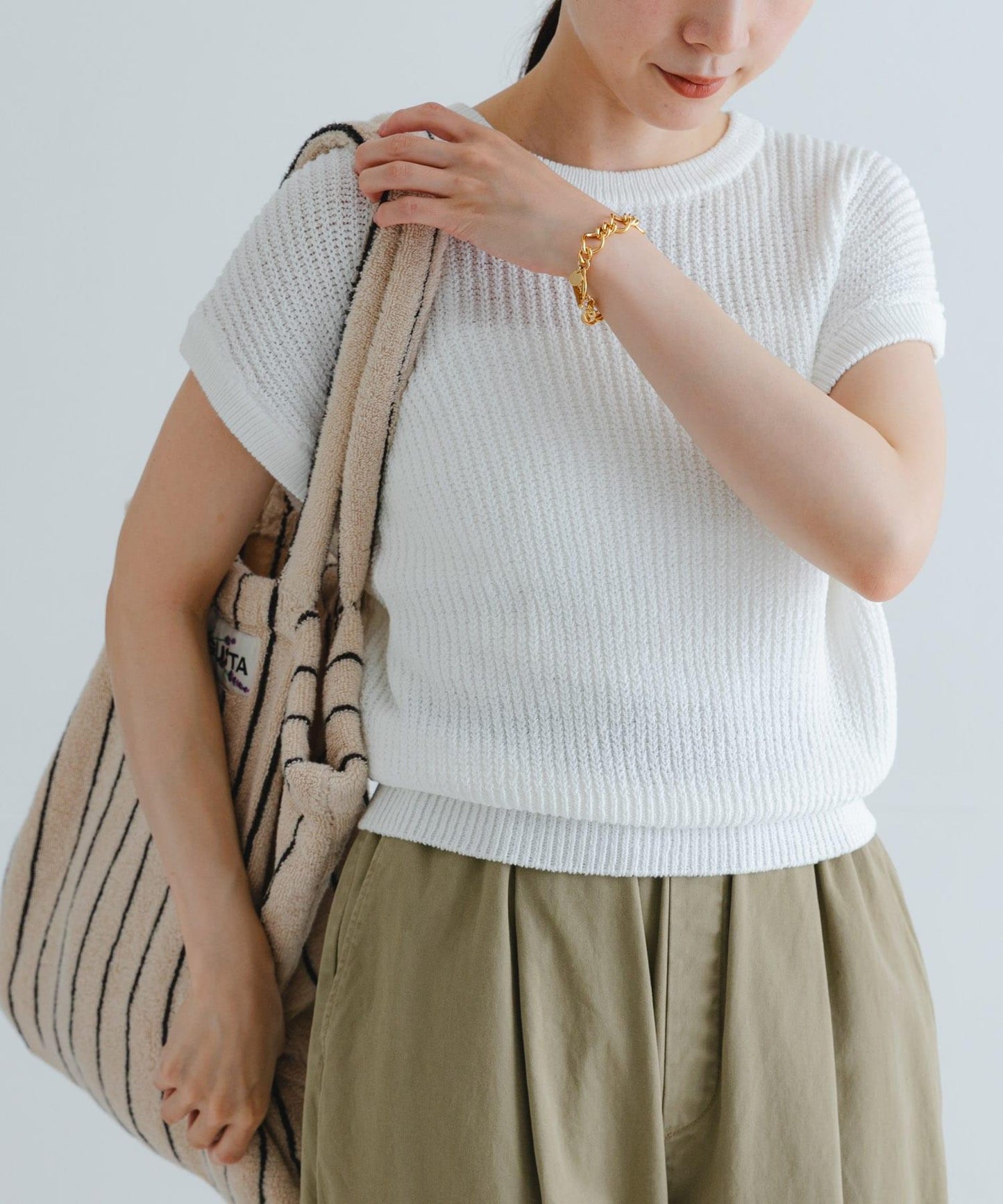 紙紗法式短袖針織衫