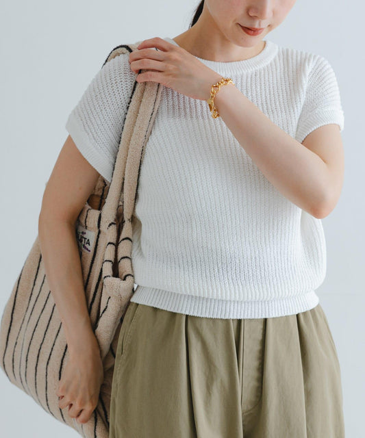 紙紗法式短袖針織衫