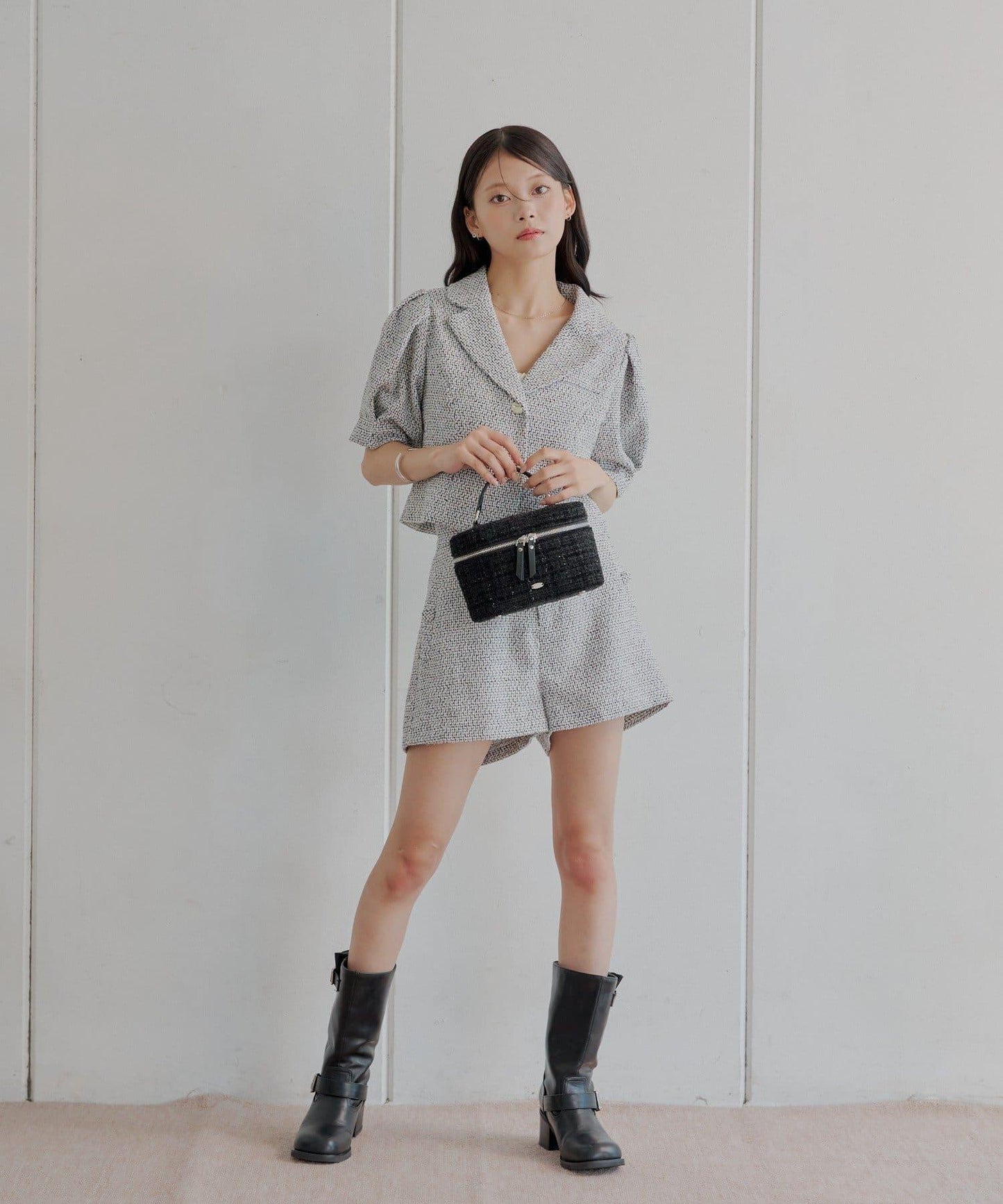 Chico 泡泡袖短款粗花呢夾克