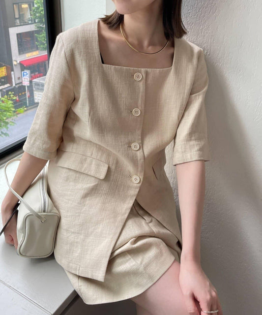 方形設計 五分袖 夾克