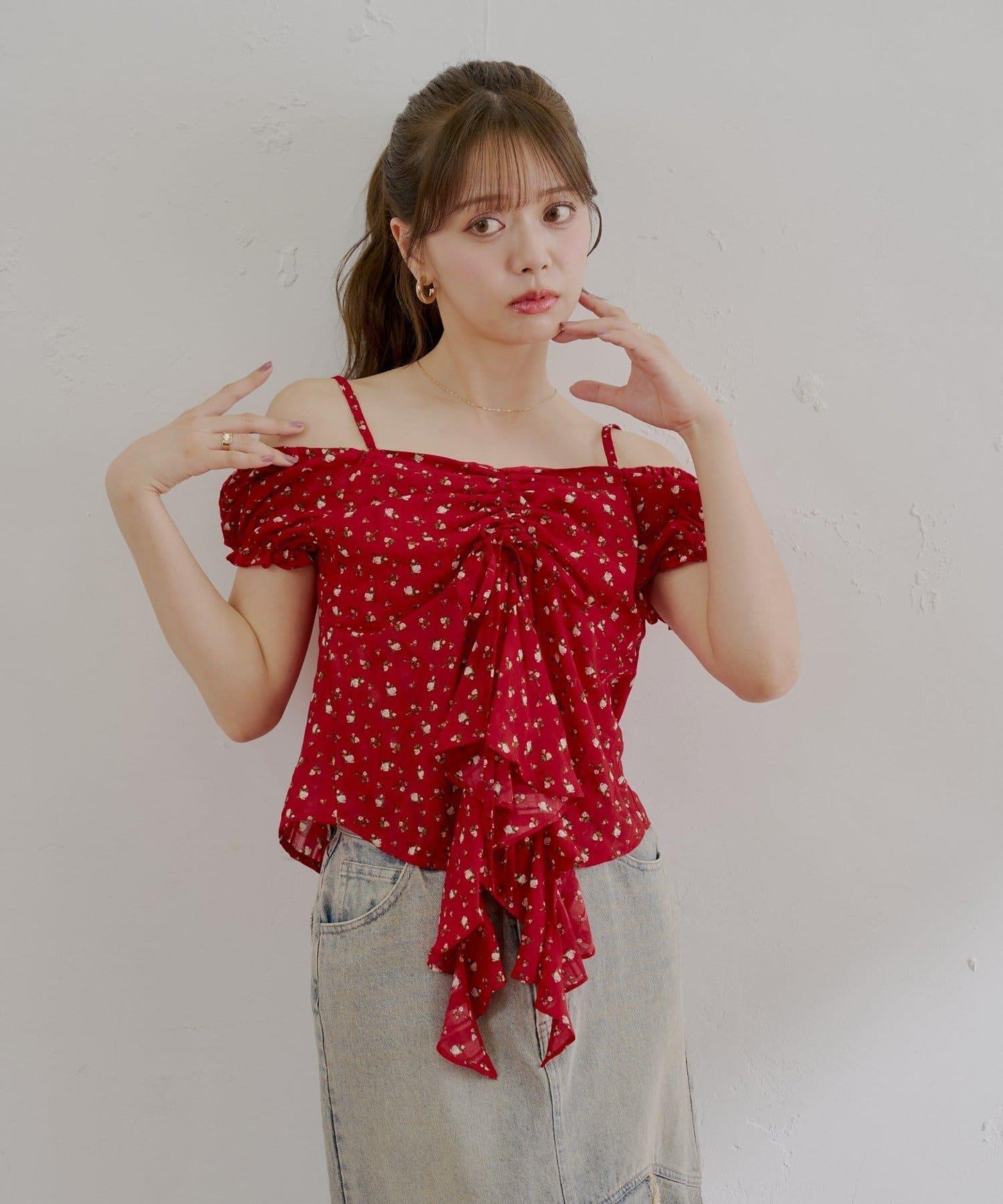 2way泡泡袖下垂荷葉邊上衣