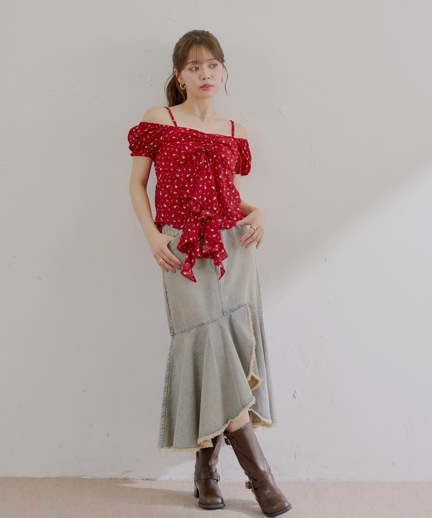 2way泡泡袖下垂荷葉邊上衣