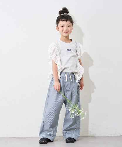 【兒童】網眼荷葉邊一點刺繡logo T恤