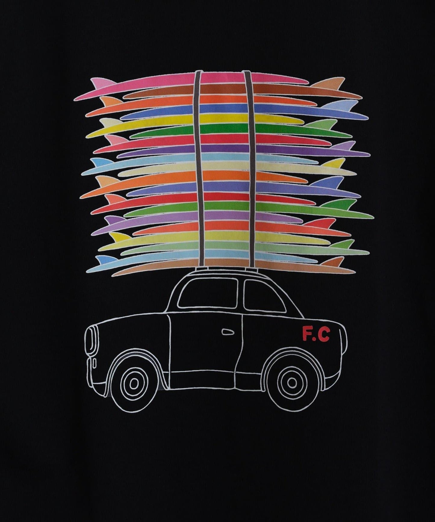 【Franklin Climbing】衝浪板和汽車背景印花T恤