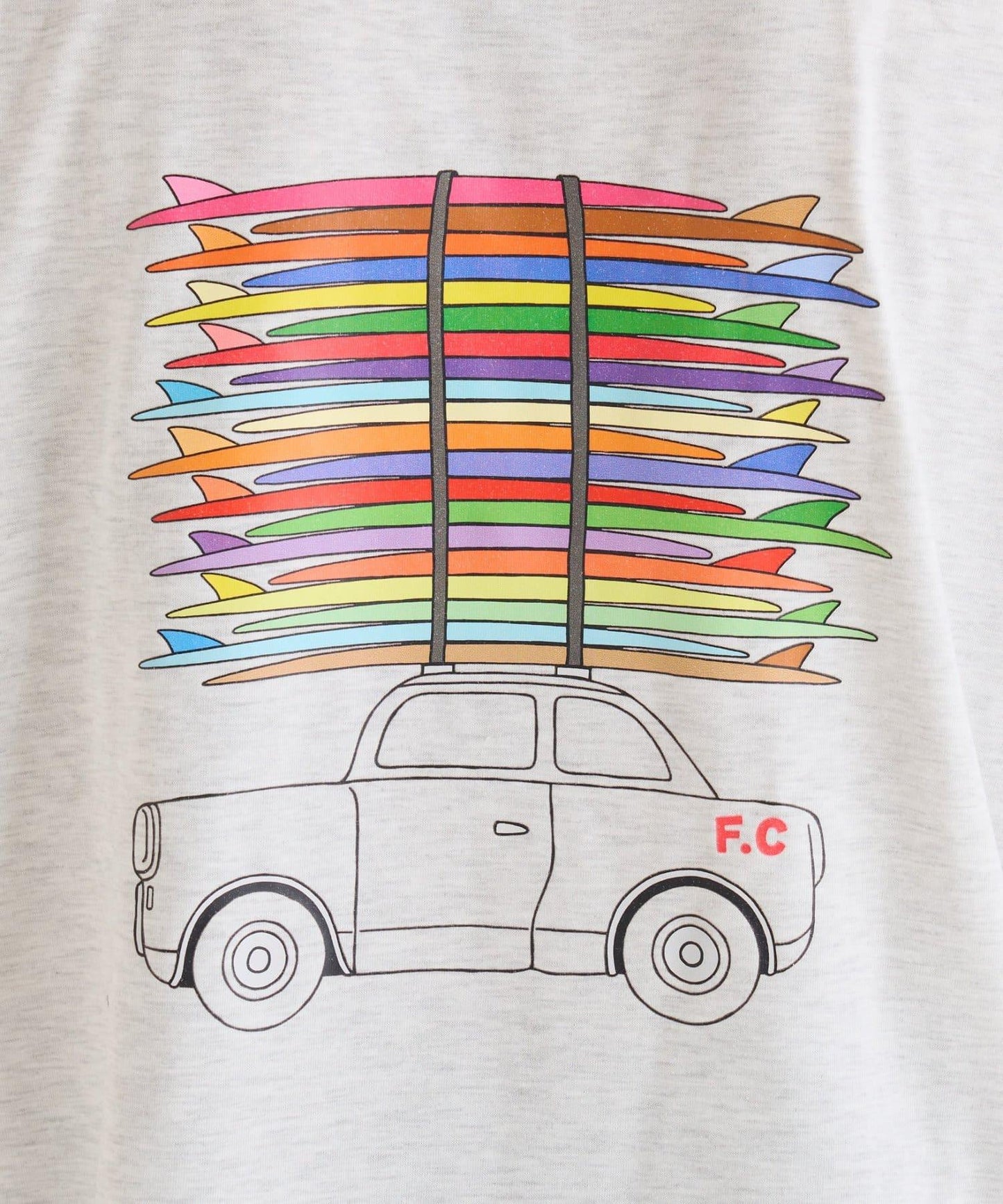 【Franklin Climbing】衝浪板和汽車背景印花T恤