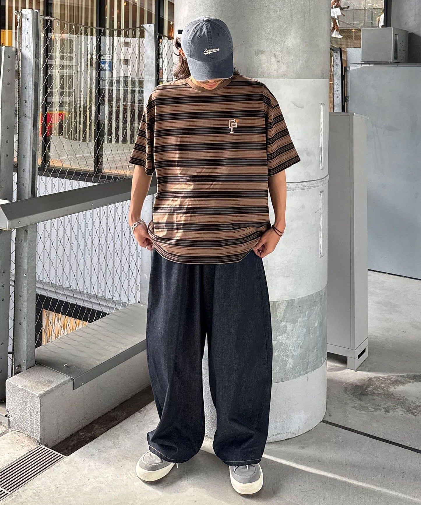 條紋修身超染T恤