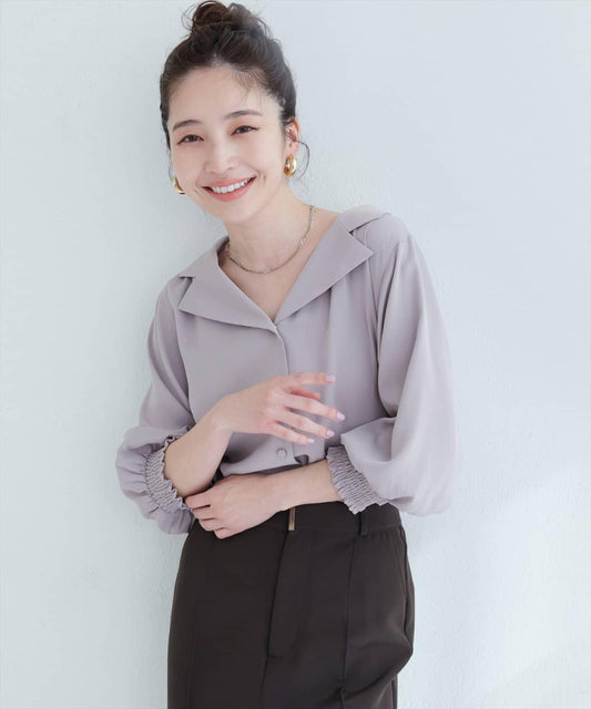【限定】開領袖口收褶襯衫